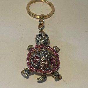 Pink Rhinestone Turtle Key Ring NEW